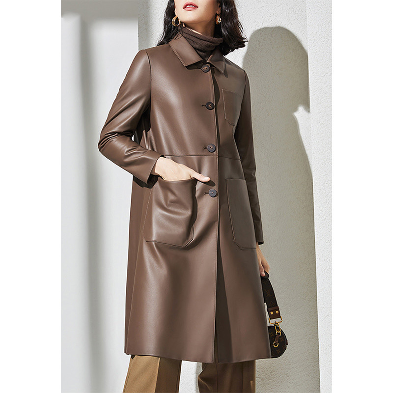 Large Women'S Formal Wear - Kadın Büyük Beden Deri Trençkot OL